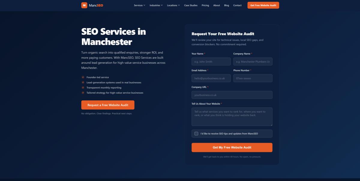 MancSEO website — Manchester SEO consultant homepage