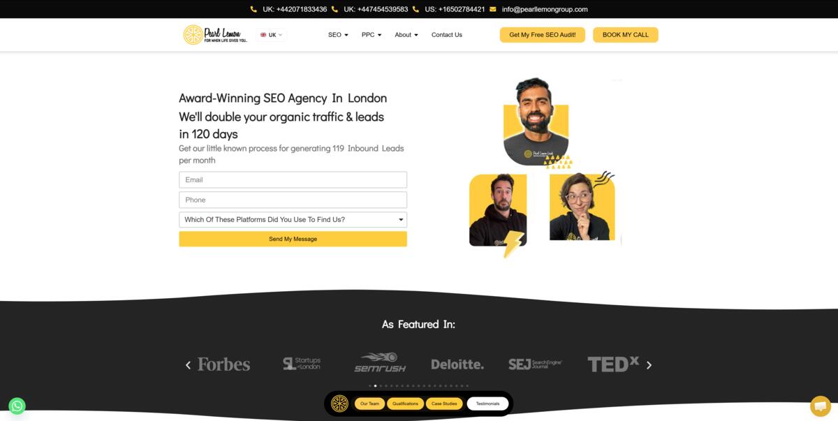 Pearl Lemon website — global SEO agency homepage