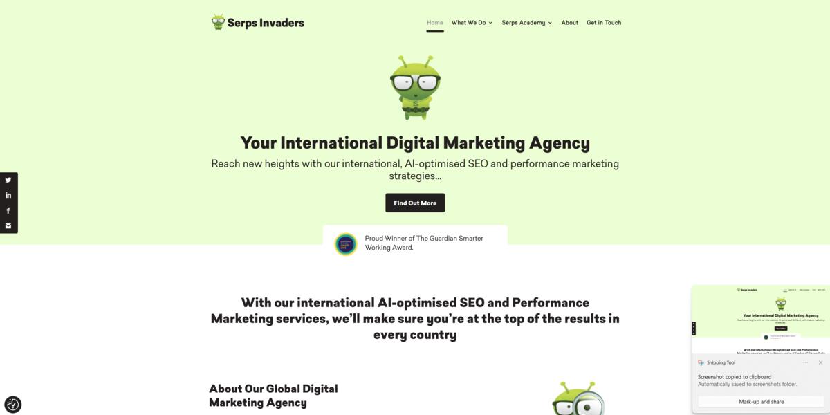 Serps Invaders website — international SEO agency homepage